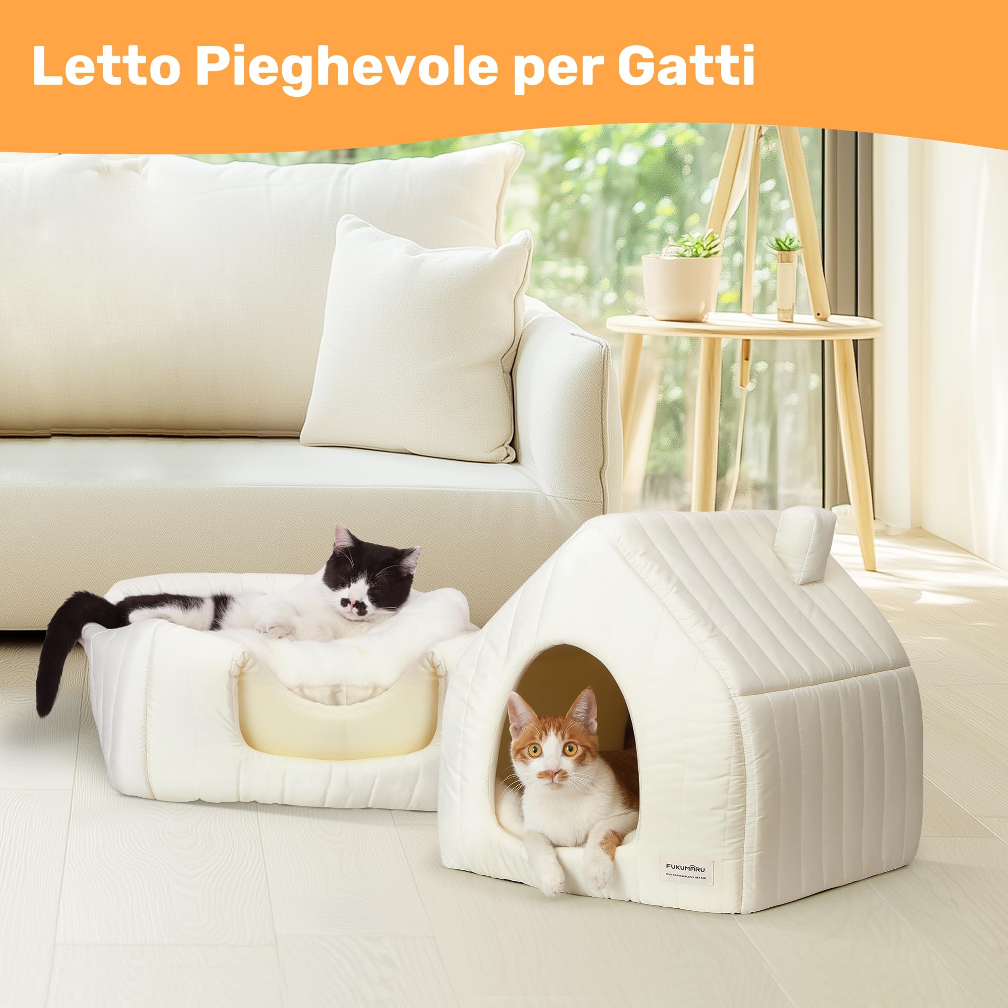 FUKUMARU Cuccia per Gatti da Interno, Casetta a Tenda Morbida Termica Impermeabile, Cuscino Rimovibile e Lavabile, Base Antiscivolo, Cuccia Pieghevole, Leggera e Facile da Pulire.