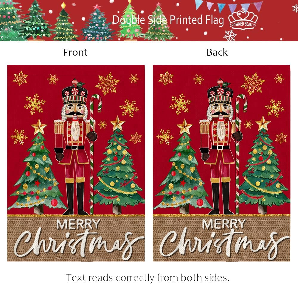 CROWNED BEAUTY Merry Christmas Garden Flag 12x18 Inch Double Sided Red Xmas Nutcracker Decoration for Outside Yard CF1889-12 - Image 5