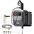 Giraffe Tools Grandfalls Pressure Washer Plus, Max 2400 PSI, 2.0 GPM Electric Wall Mounted Power Washer with 80ft Pressure Hose, Foam Cannon, 4-Nozzles for Car/Driveways/Patios, Light Silver