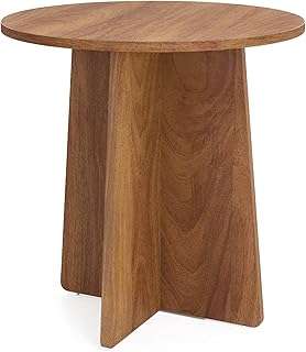 Round End Table Made by Mortise-Tenon Craftsmanship，Rustic Brown Side Table with Large Tabletop (Rustic Brown)