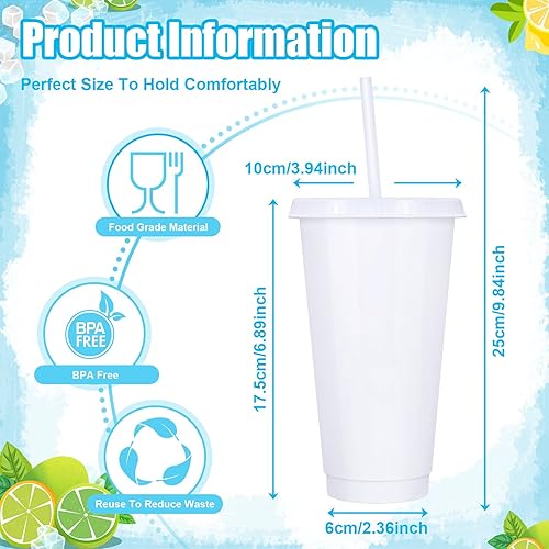 Vista 108 de Paquete de 24 vasos de plástico con tapas y popote, vasos reutilizables con tapas y pajillas, vasos coloridos para bebidas frías, café helado, vasos