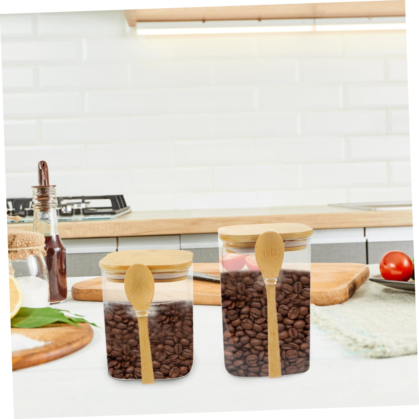 Zerodeko Kaffeebohnen Behälter 2 Stück Glas mit Holzlöffel, Luftdicht | 800ml und 1000ml, Breite Öffnung, zur Aufbewahrung Trockener Lebensmittel