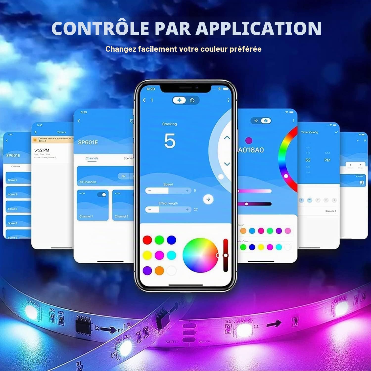 Kit D'éclairage LED 3D Nuage Lumineux Multicolore en Coton,Créez Une Atmosphère Étonnante avec Synchronisation De La Musique pour Chambre À Coucher, Salle De Jeux,Fête Bande Lumineuse