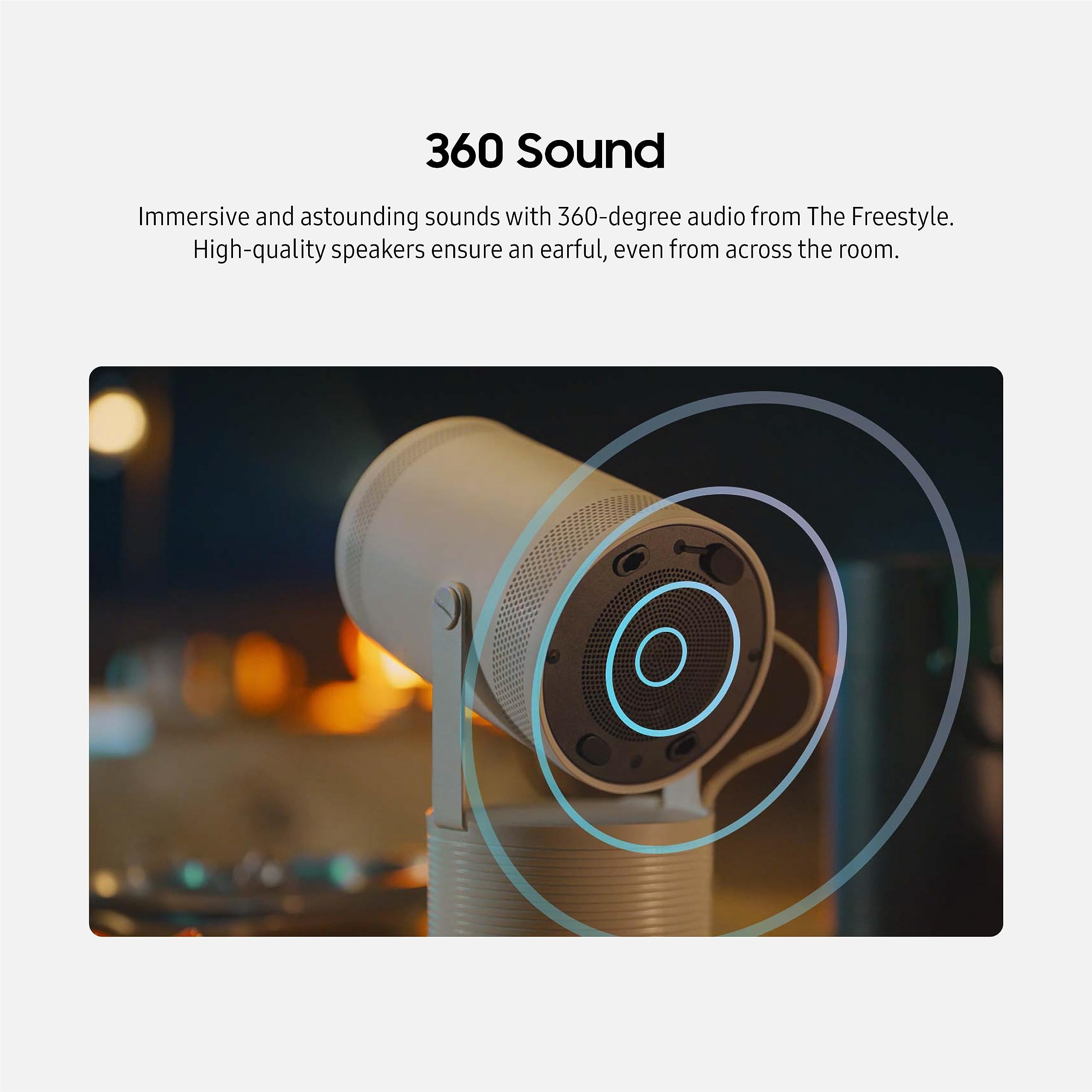 SAMSUNG 30-100 Inch The Freestyle 2nd Gen with Gaming Hub Smart Portable Projector, FHD, HDR, Home Theater Experience with Large Screen, 360 Sound, SP-LFF3CLAXXZA, 2023 Model white