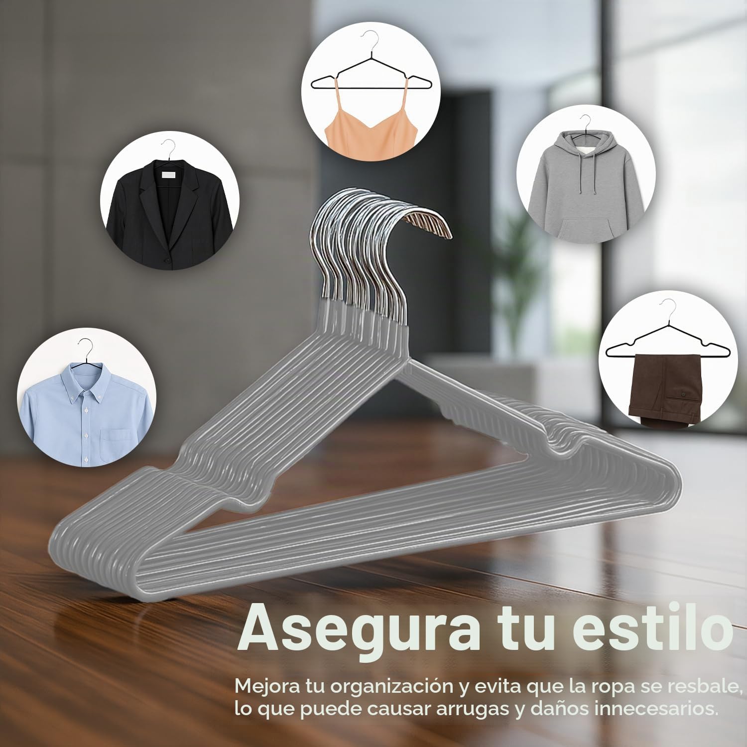 KEPLIN 20 Perchas de Metal con Revestimiento de Goma Tarea Pesada - Percha organizadora de Ropa Que Ahorra Espacio para Las Perchas del Armario (Gris)