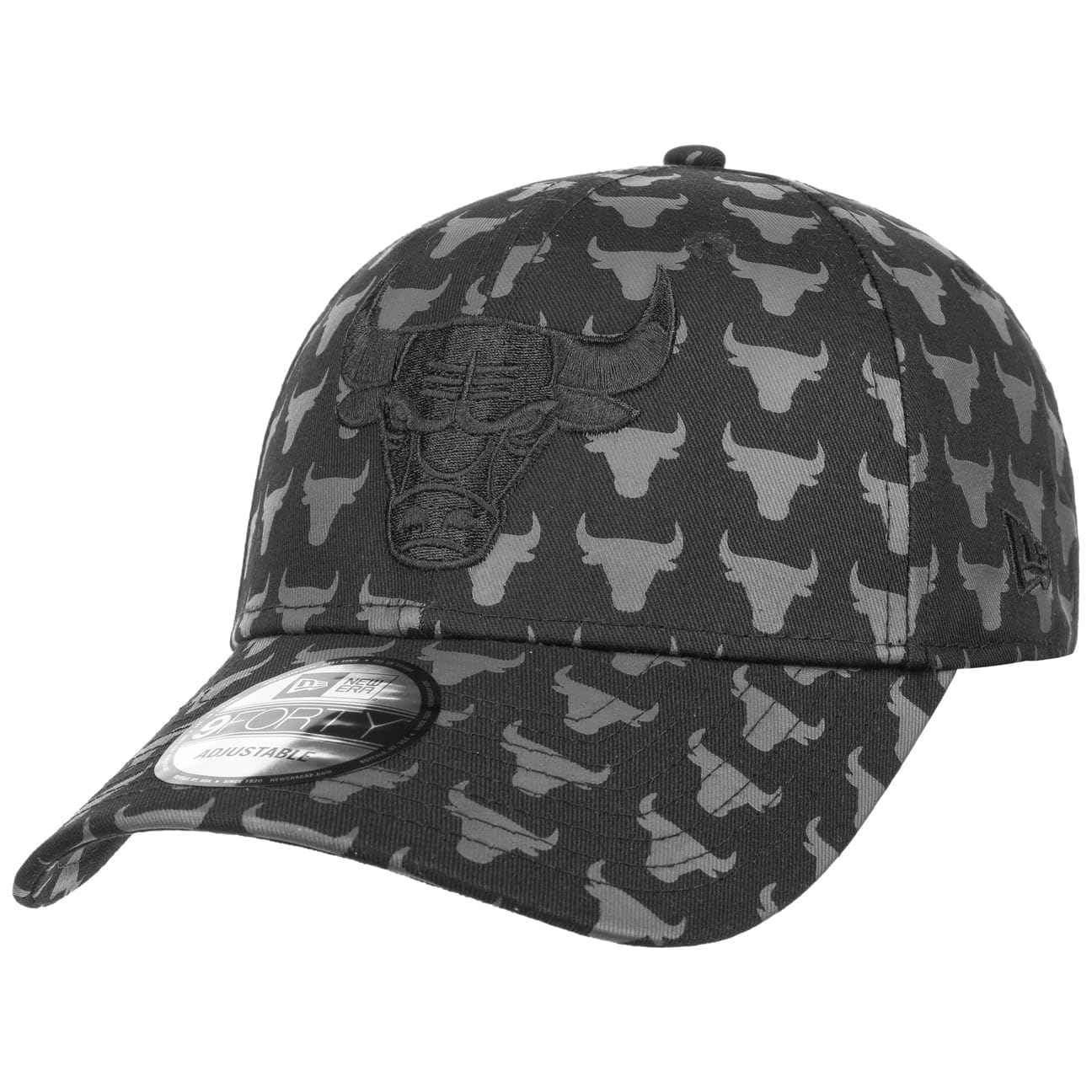 New Era Men's Black 9Forty Team Monogram Bulls Cap By