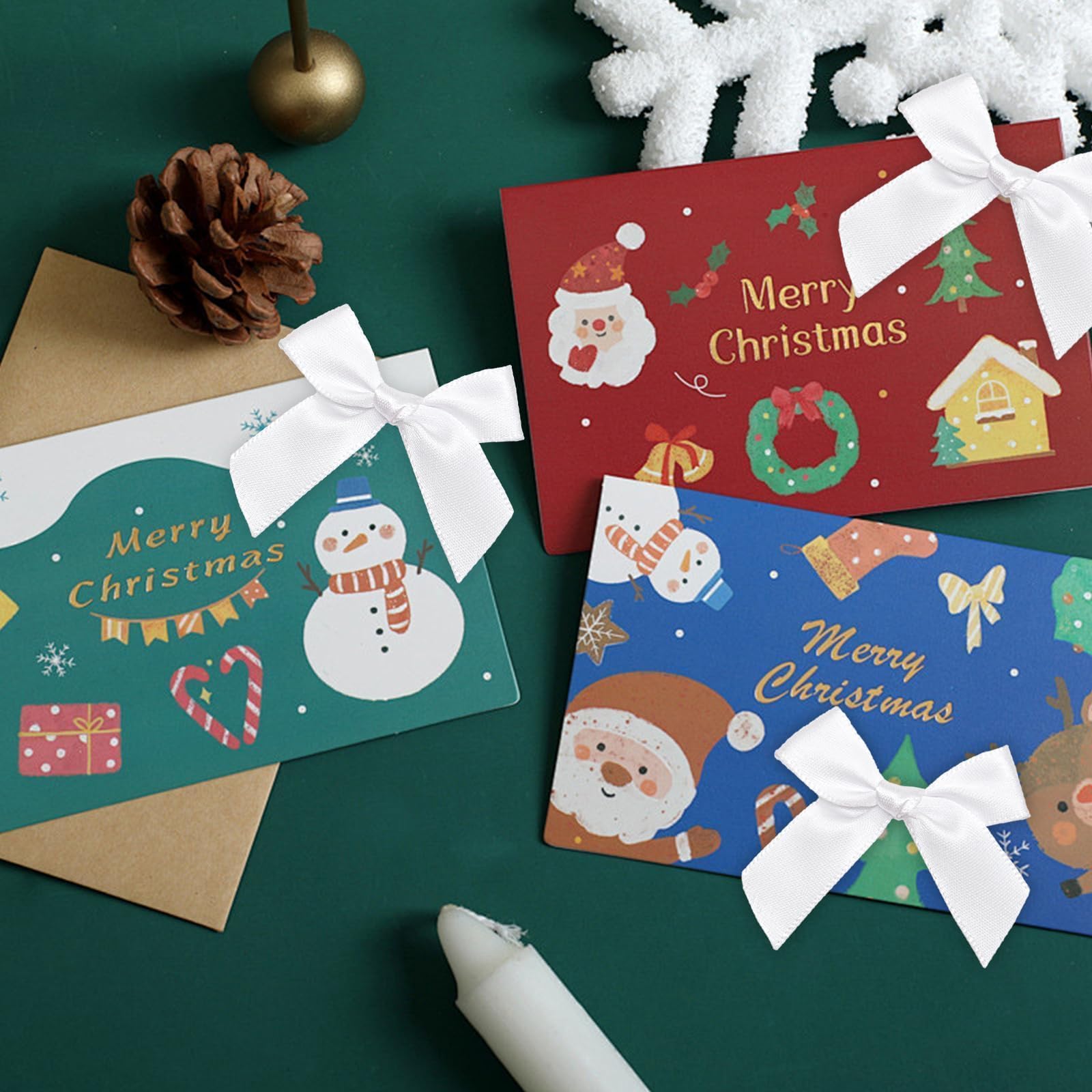 48 Noeud Cadeau Blancs de 5cm – Matériau en Satin de Soie Auto-adhésif, Idéaux pour l’Emballage de Cadeaux, la Décoration de Mariage et de Fêtes