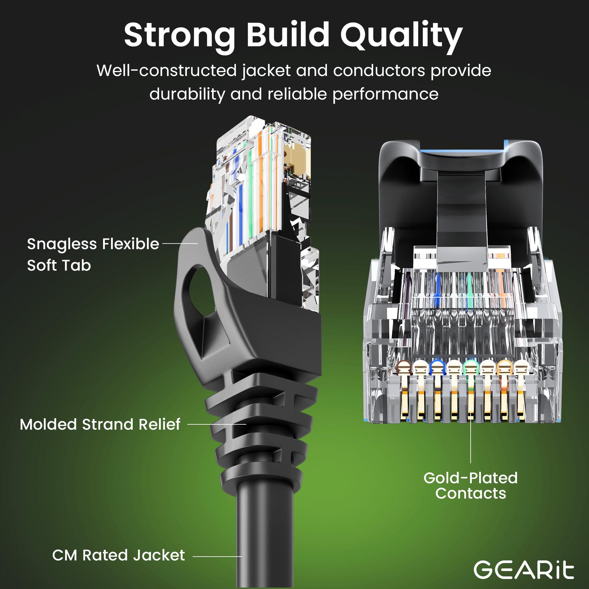 GearIT Cavo Cat6 da 0,2 m, 15,2 cm (confezione da 100), cavo Ethernet Cat6, cavo patch Cat6, cavo patch Cat 6, cavo di rete, cavo Internet, nero 0,5 m