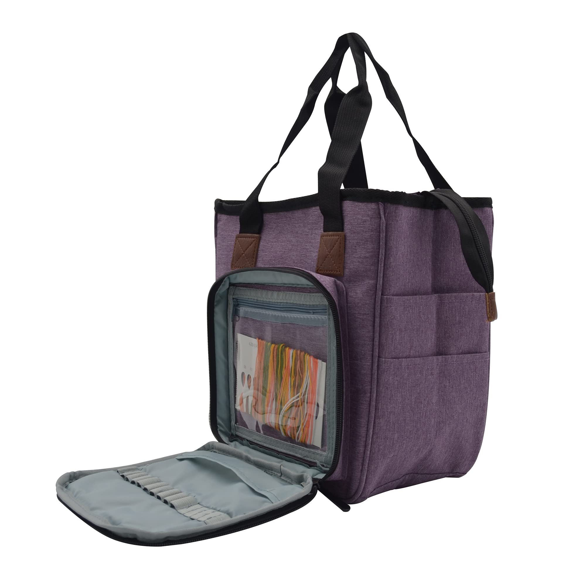 Borsa per Maglieria, Borsa Porta Lavoro a Maglia, con Quattro Scomparti, per matasse di Filati, Porta uncinetti, Ferri Maglia e Altri Piccoli Accessory