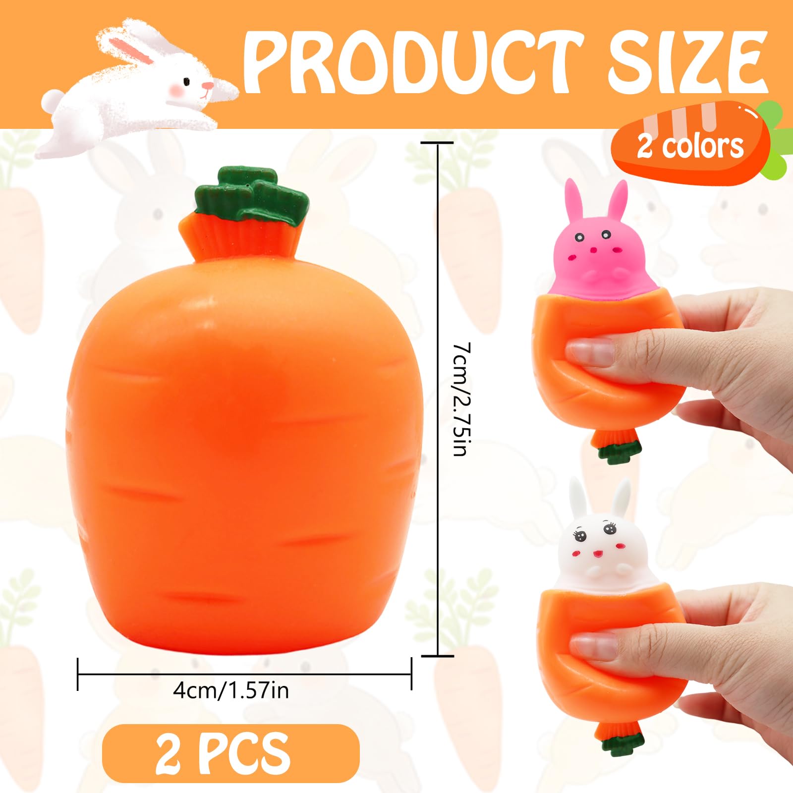 2 Pcs Easter Bunny Squeeze Toys, Funny Novelty Carrot Rabbit Fidget Toys, Stress Relief Squeeze Toy - Image 2