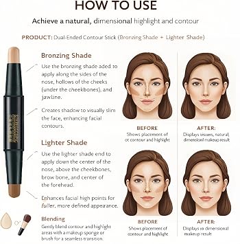2-in-1 Contour and Highlighter Stick Kit,Smooth Sculpting Bronzer for Light Skin Tone,Cream Bronzer & Cool Toned Contour for Nose,Long Lasting and Waterproof Contour Sticks for Light Skin Makeup#02