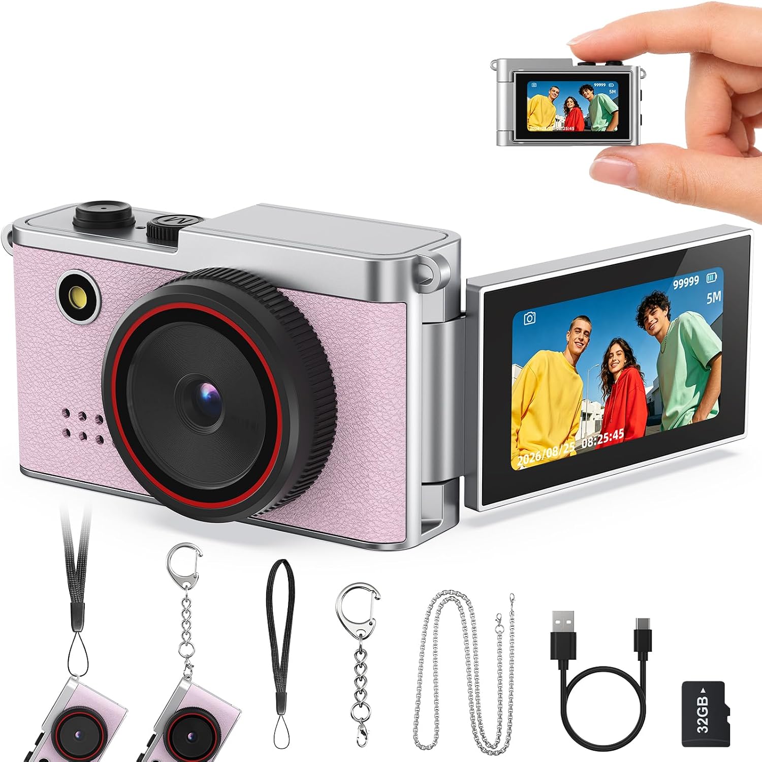 Mini Digital Camera, 1.47" Flip LCD & 32GB Card Keychain Digital Camera