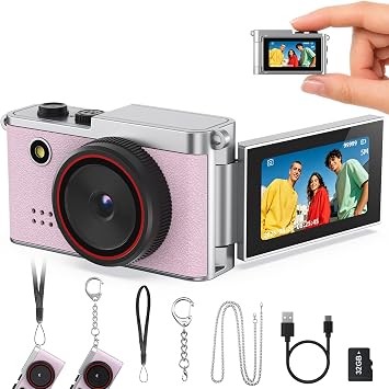 Mini Keychain Digital Camera, 1.47" Flip LCD & 32GB Card Keychain Camera
