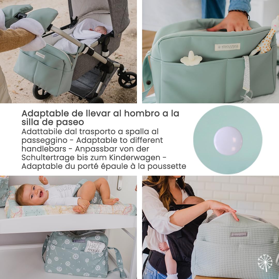 MIMUSELINA Borsa Passeggino Senza Ganci | Borsa per Passeggino Impermeabile e di Grande Capacità con 7 Tasche | Organizzazione Totale e Uso a Spalla | Prodotta in Spagna