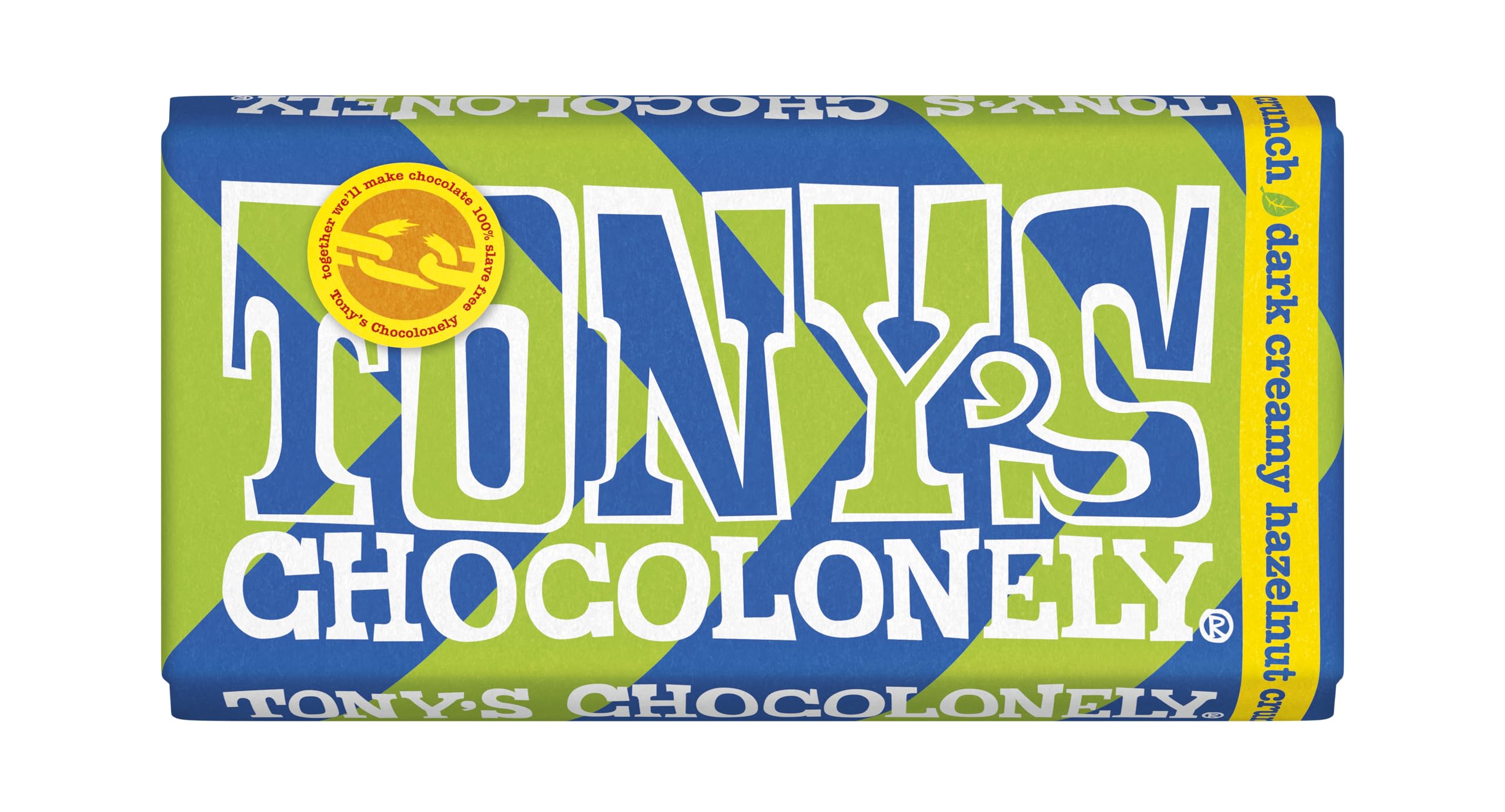 Tony's Chocolonely Dark Creamy Hazelnut Crunch Chocolate Bar - 180g Belgian Fairtrade Chocolate, Gift, 51% Cocoa, Vegan
