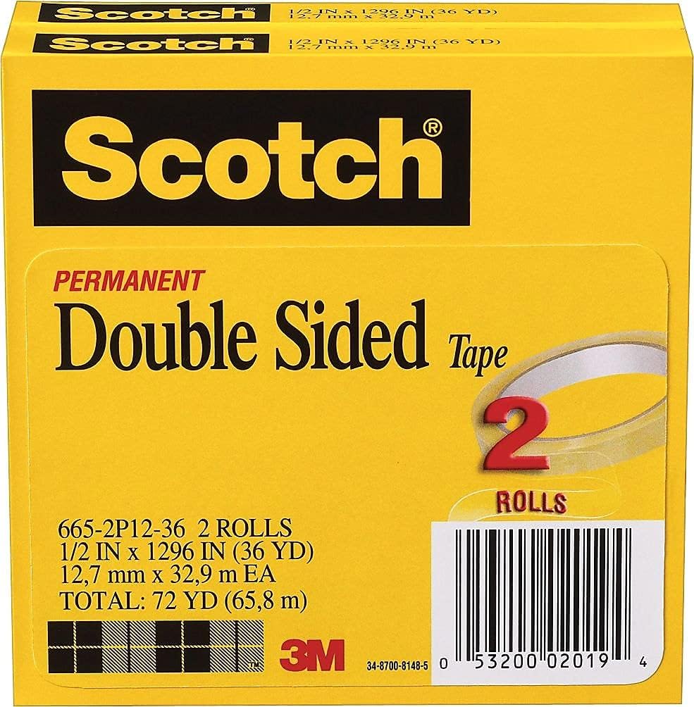 665 Double-Sided Tape.5 X 1296, 3" core, Transparent, 2 Rls
