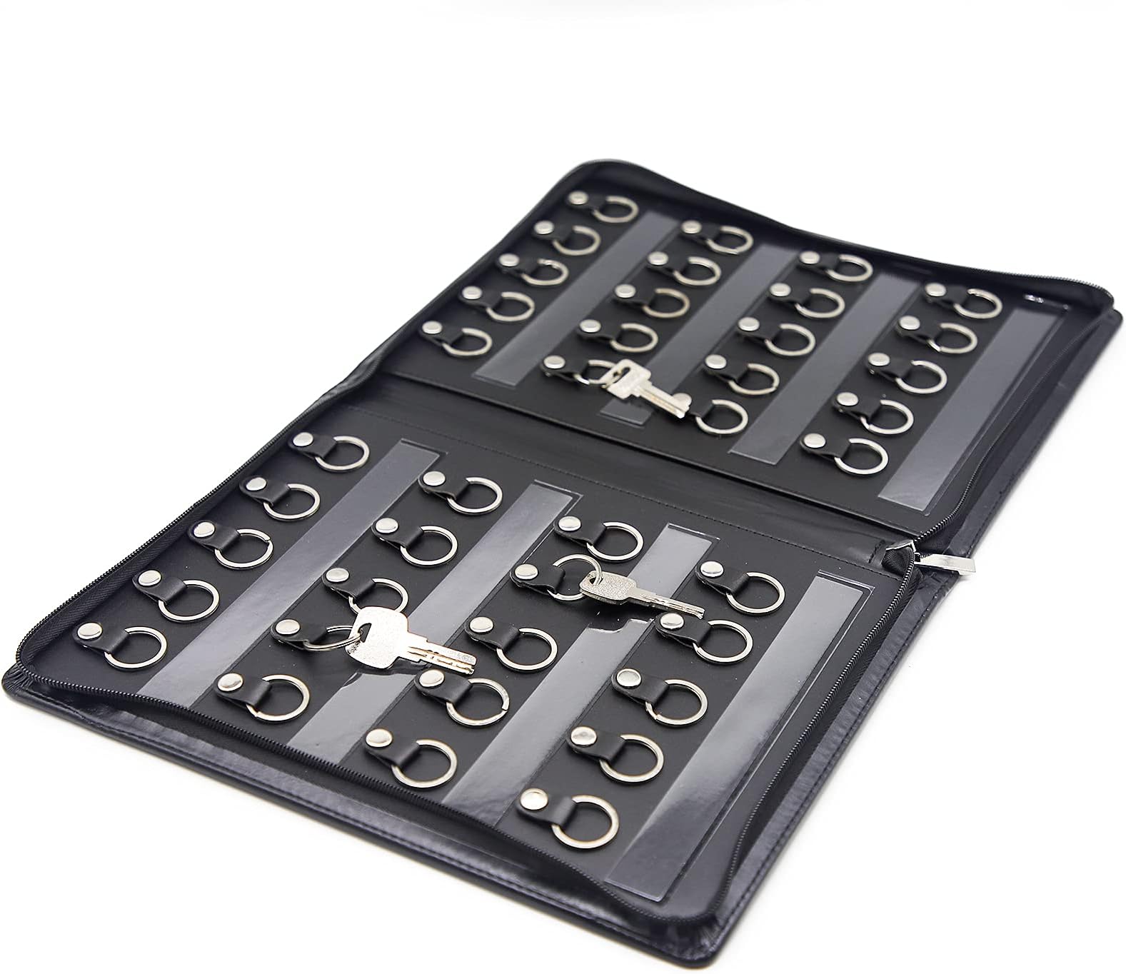 OFFIDIX Large Zippered Key Case,Leather Portable Key Cabinet, 40 Key Hooks Key Organizer,Manager & Landlord Key Holder, Business Padfolio, Suitable for Real Estate Sales,Hotel Executives, Car Service