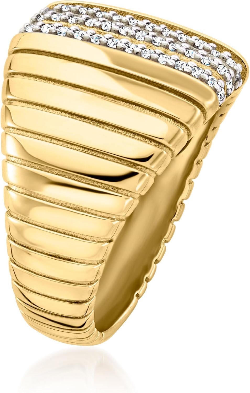 Ross-Simons 0.20 ct. t.w. Diamond Ribbed Ring in 18kt Gold Over Sterling