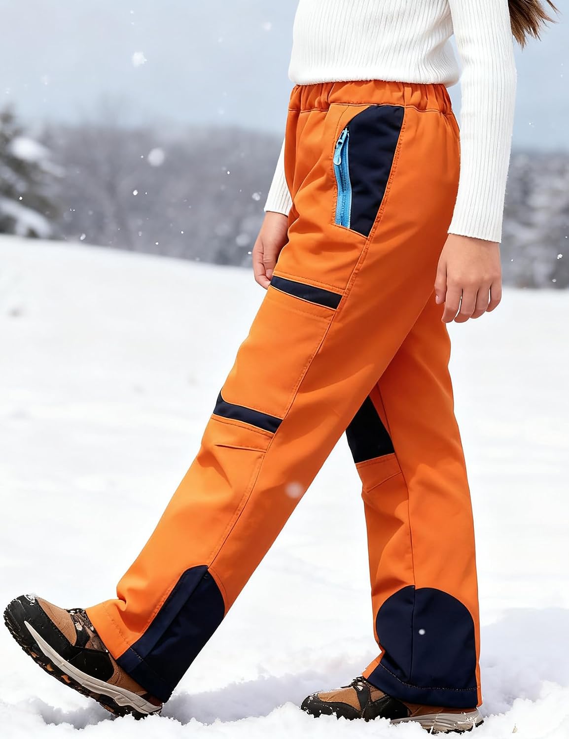 Arssm Kids Boy's Snow Pants Youth Fleece Lind Hiking Pants Softshell Winter Warm Insulated Trousers