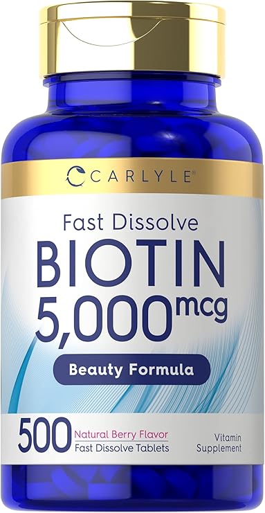 Carlyle Biotin 5000mcg | 500 Fast Dissolve Tablets | Vegetarian, Non-GMO, Gluten Free Supplement Carlyle Biotin 5000mcg | 500 Fast Dissolve Tablets | Vegetarian, Non-GMO, Gluten Free Supplement