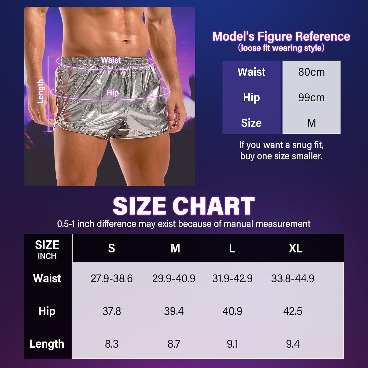 AMY COULEE Mens Metallic Shorts Sexy Shiny Sparkly Rave Outfit Holographic Booty Shorts with Pockets - Image 6