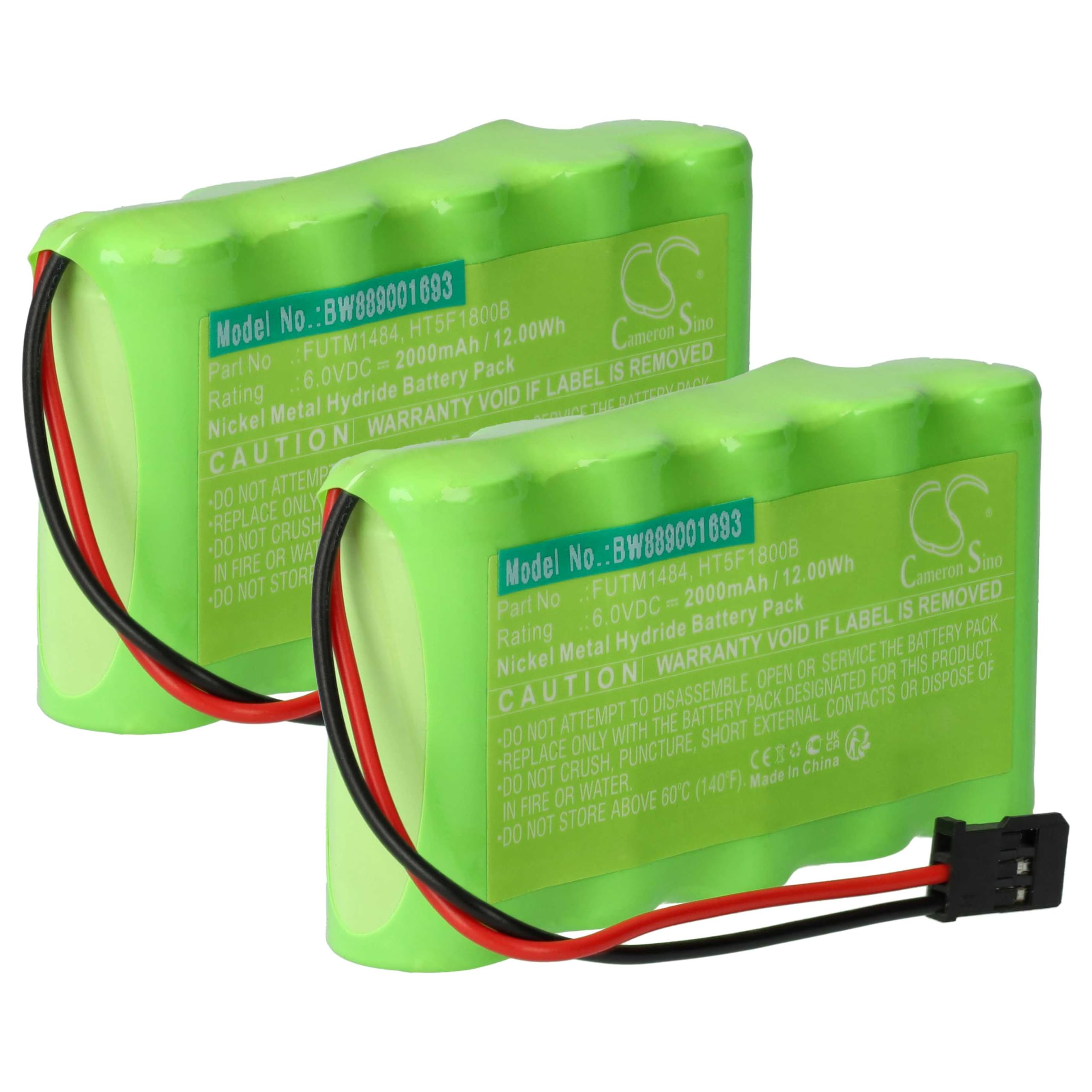 vhbw 2 x bateria kompatybilna z Futaba 10J, 14SG, 4PKS, 4PL, 6J, nadajnik 8J (2000 mAh, 6 V, NiMH)