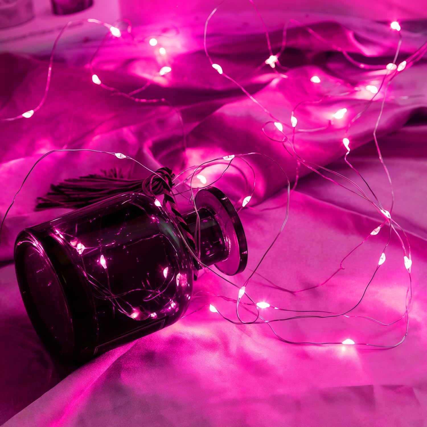 WATERGLIDE 12 Pack Valentine's Fairy Lights Battery Operated (Included), 7 ft 20 LED Mini String Lights, Waterproof Silver Wire Firefly Starry Light for DIY Wedding Party Mason Jars Decor, Pink - Image 4