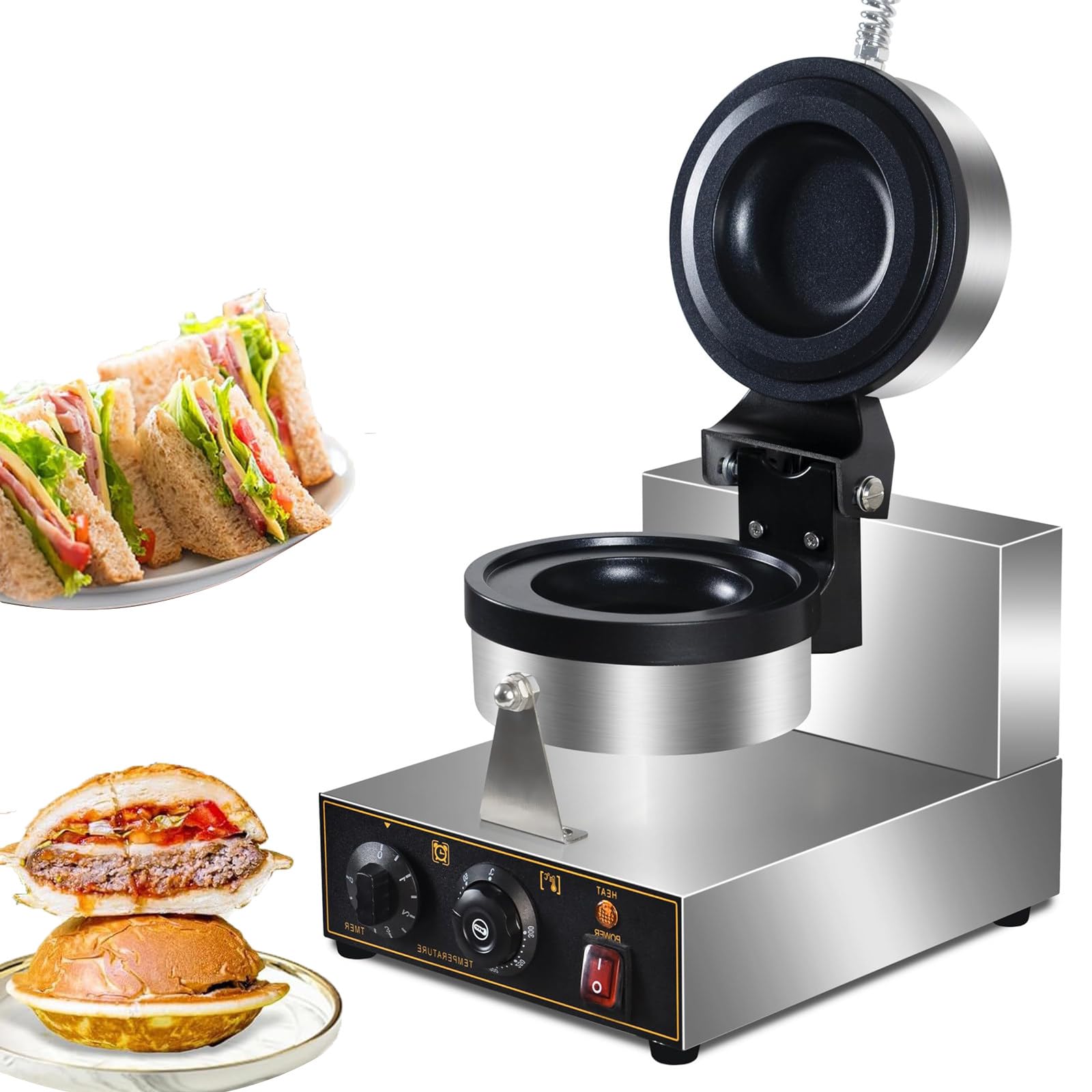 Elektryczna gofrownica, 1300W UFO Hamburger Maker, opiekacz do kanapek, komercyjna nieprzywierająca maszyna do robienia hamburgerów, regulowana temperatura 50-300℃ do domowego