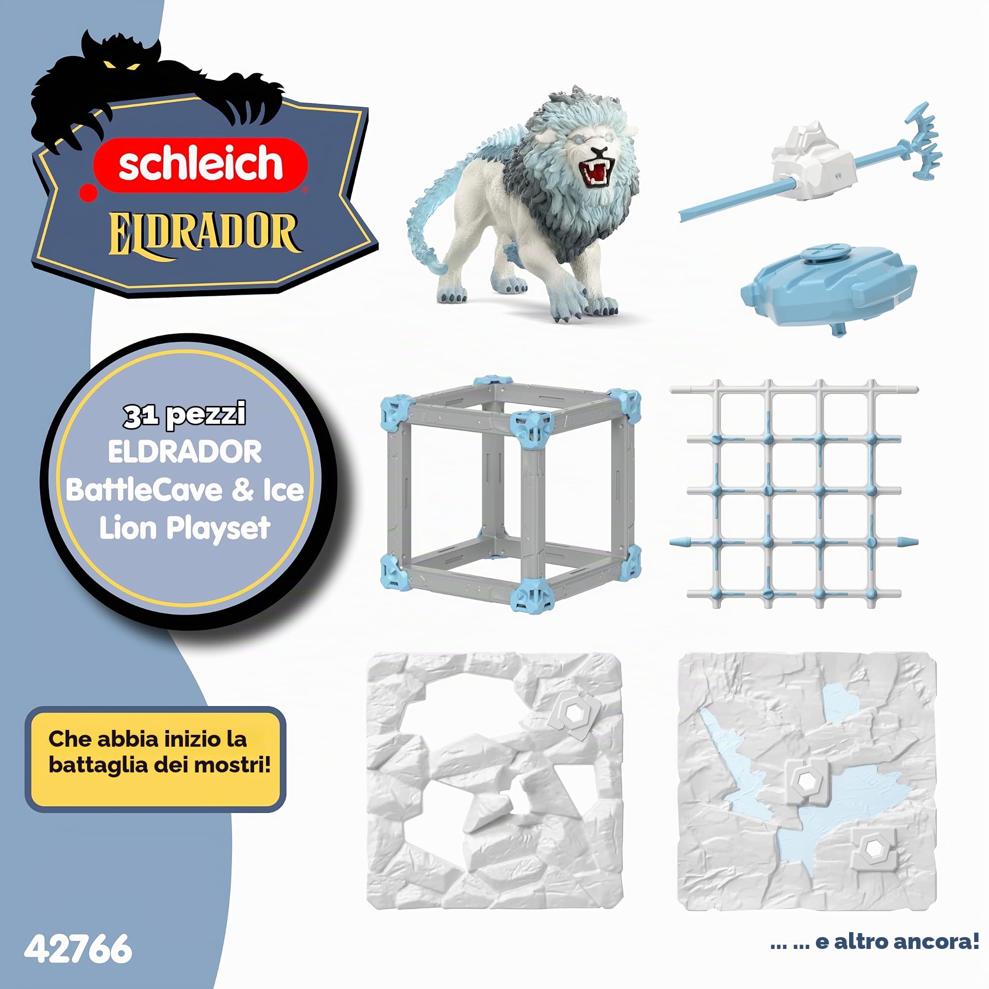 schleich ELDRADOR | BattleCave Leone delle nevi 42766 | 31 pezzi | Set da gioco dai 6 anni | set con personaggi, numerose funzioni e tanti accessori