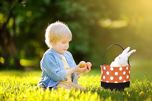 Miniatura 5 de Jolly Jon Bolsas de Halloween para pedir dulces  Bolsa de cubo de dulces para niños  Naranja Negro Blanco Lunares  Cesta 6.75 pulgadas de alto x 9