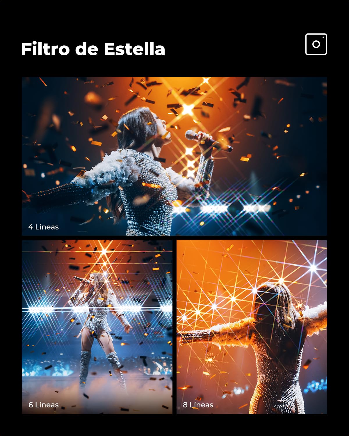 K&F CONCEPT Nano-Klear 3Pcs Filtros de Estrella 77mm, Filtro de Estrella 4 Puntos + 6 Puntos + 8 Puntos, Filtro con Efecto Estrellado Vidrio Óptico con 3Pcs Paño Limpieza para Objetivo 77mm