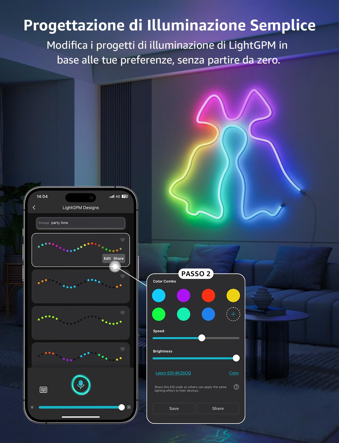 Lepro N1 AI Striscia LED Neon 10M,Compatibile Alexa/google Home,Smart Striscia Neon RGB+IC per Camera da Letto,Controllo Segmentato del Colore,Assistente di Progettazione Illuminotecnica AI