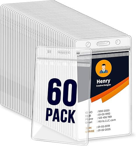 Paquete de 60 soportes para tarjetas de identificación, soporte vertical para tarjetas de identificación de 2.25 x 3.5 pulgadas, transparente para