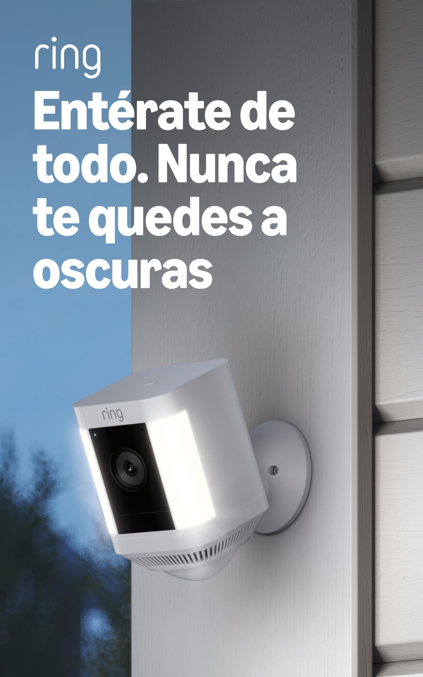 Cámara con luz de enfoque inalámbrica Ring (Spotlight Cam Plus) - Comunicación bidireccional, visión nocturna en color y sirena de seguridad (blanco) - 1 cámara - Blanco