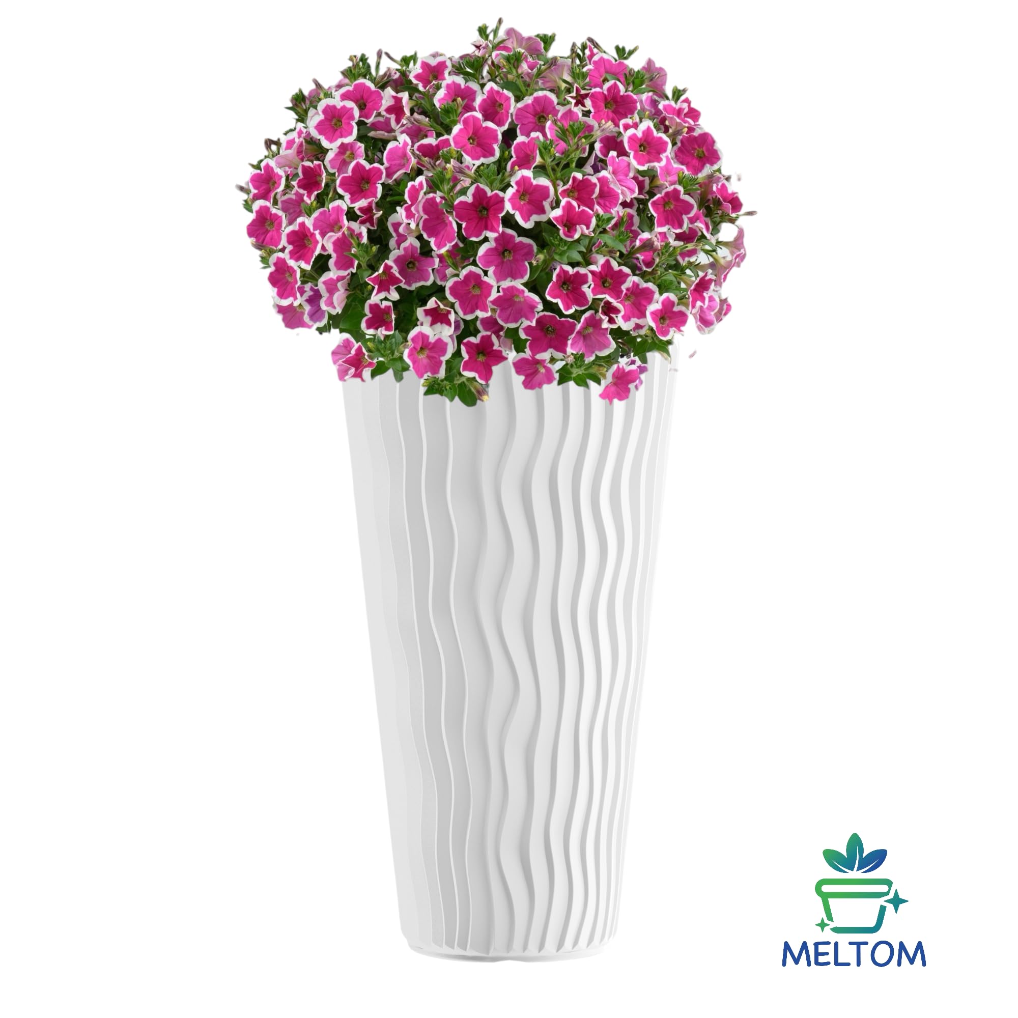 MELTOM Vaso per piante con effetto ondulato verticale, inserto rimovibile in plastica (Bianco, 3XL)