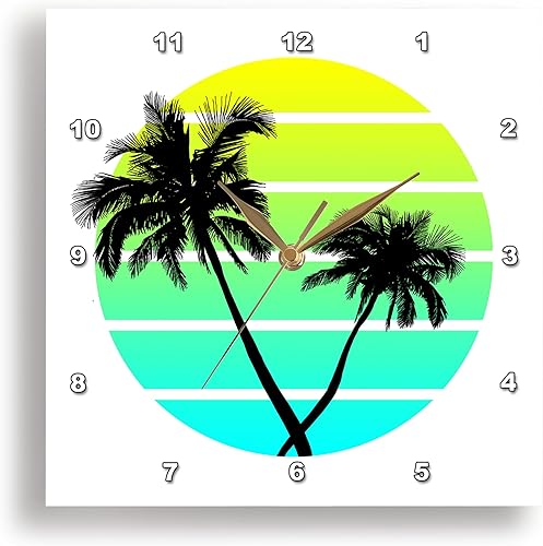 Miniatura 2 de 3dRose Wall Clock Silent - 15 inch - A Retro Vintage 80s Style Round Beach Graphic of Palm Trees. - Creative Studios  Islands