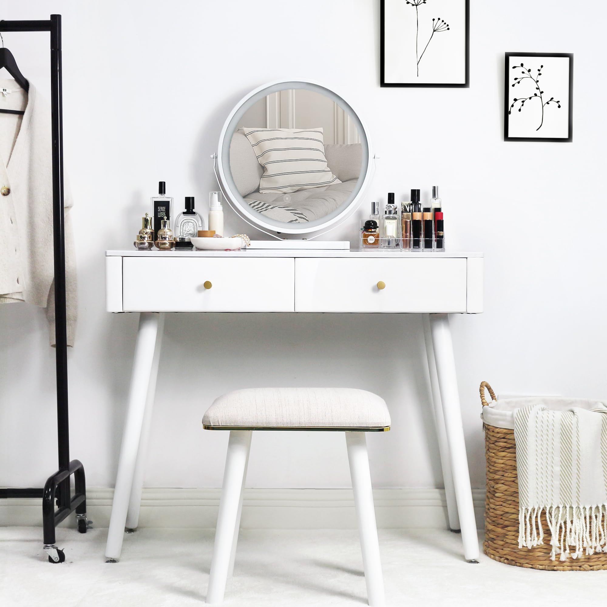 YYW HOME Vanity Desk with Lights and Mirror - Makeup Vanity Table Set Vanity Table Set Dressing Table with Lighted Mirror Makeup Vanity Mirror with Lights Desk and Drawers (White)