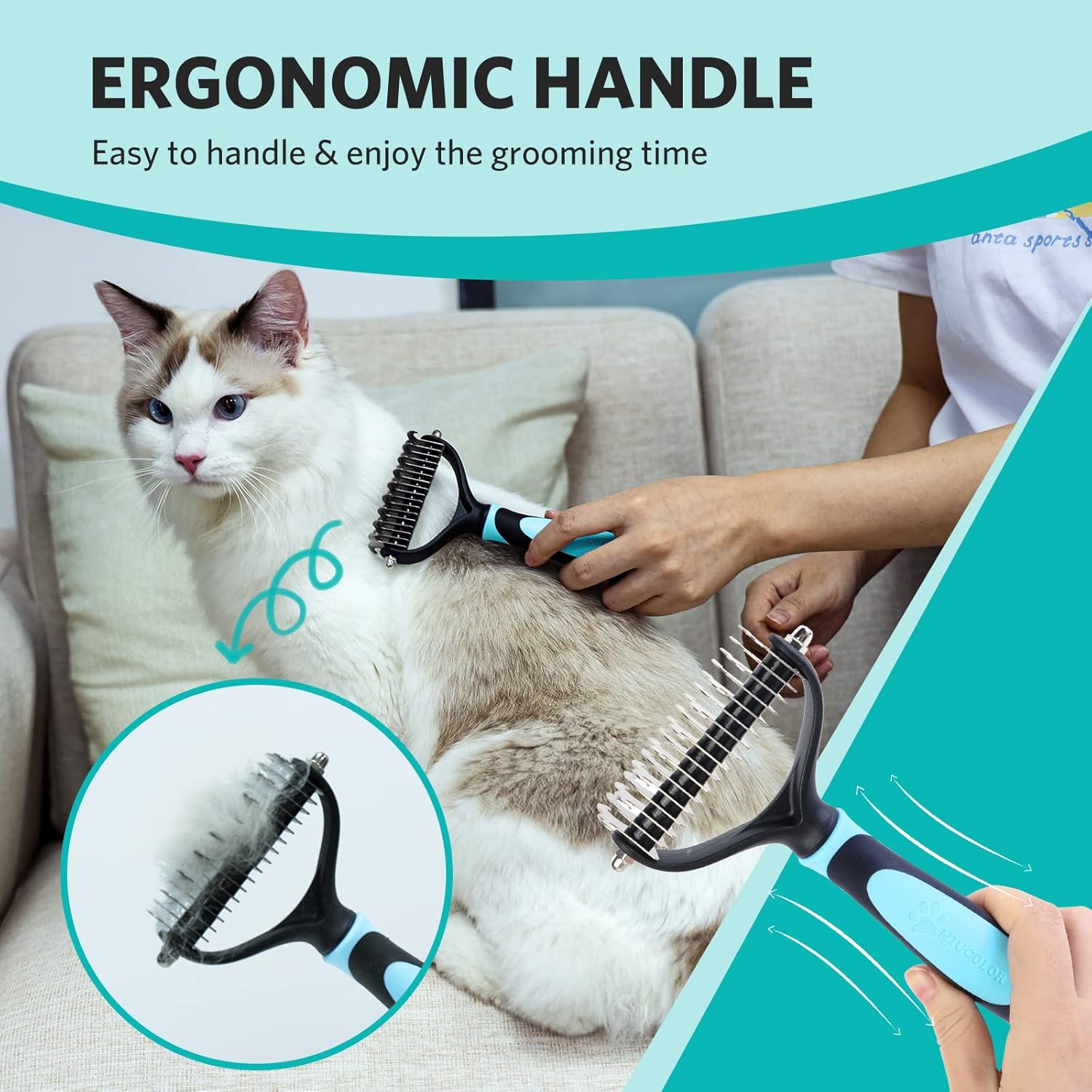 MIU COLOR Pet Grooming Brush, 2 Sided Undercoat Rake for Dogs & Cats, Professional Deshedding Brush and Dematting Tool, Effective Removing Knots, Mats, Tangles for Cats, Dogs, Extra Wide : Pet Supplies