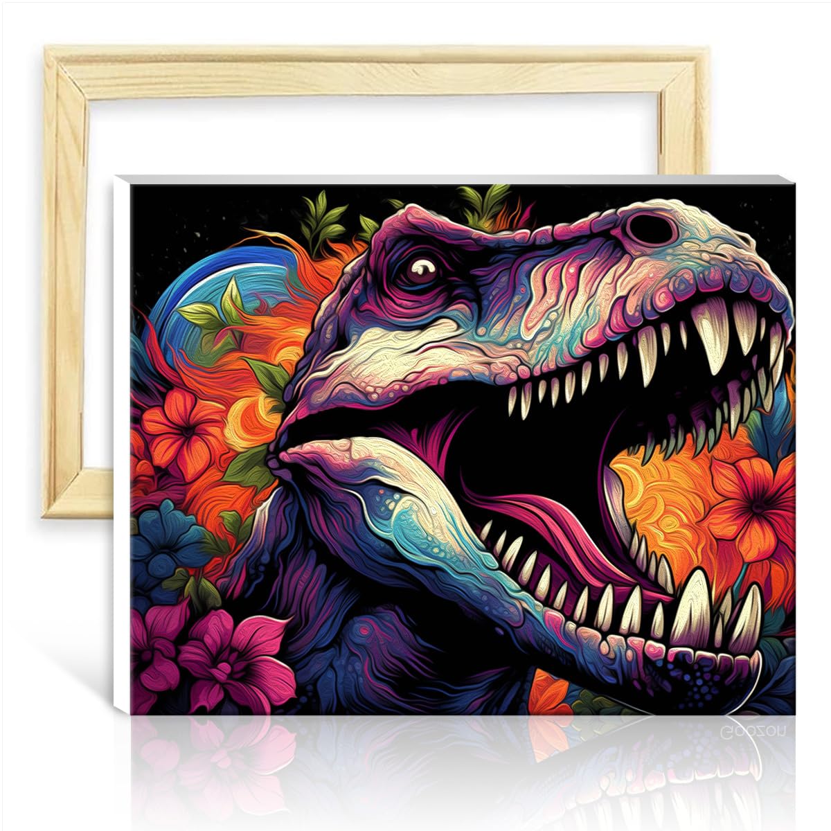 TANGFEIY on Canvas Wall Art Paint by Numbers Dinosaur Canvas Painting Adults with Brushes and Acrylic Pigment on Canvas Art Oil Painting with Frame(40x50cm)