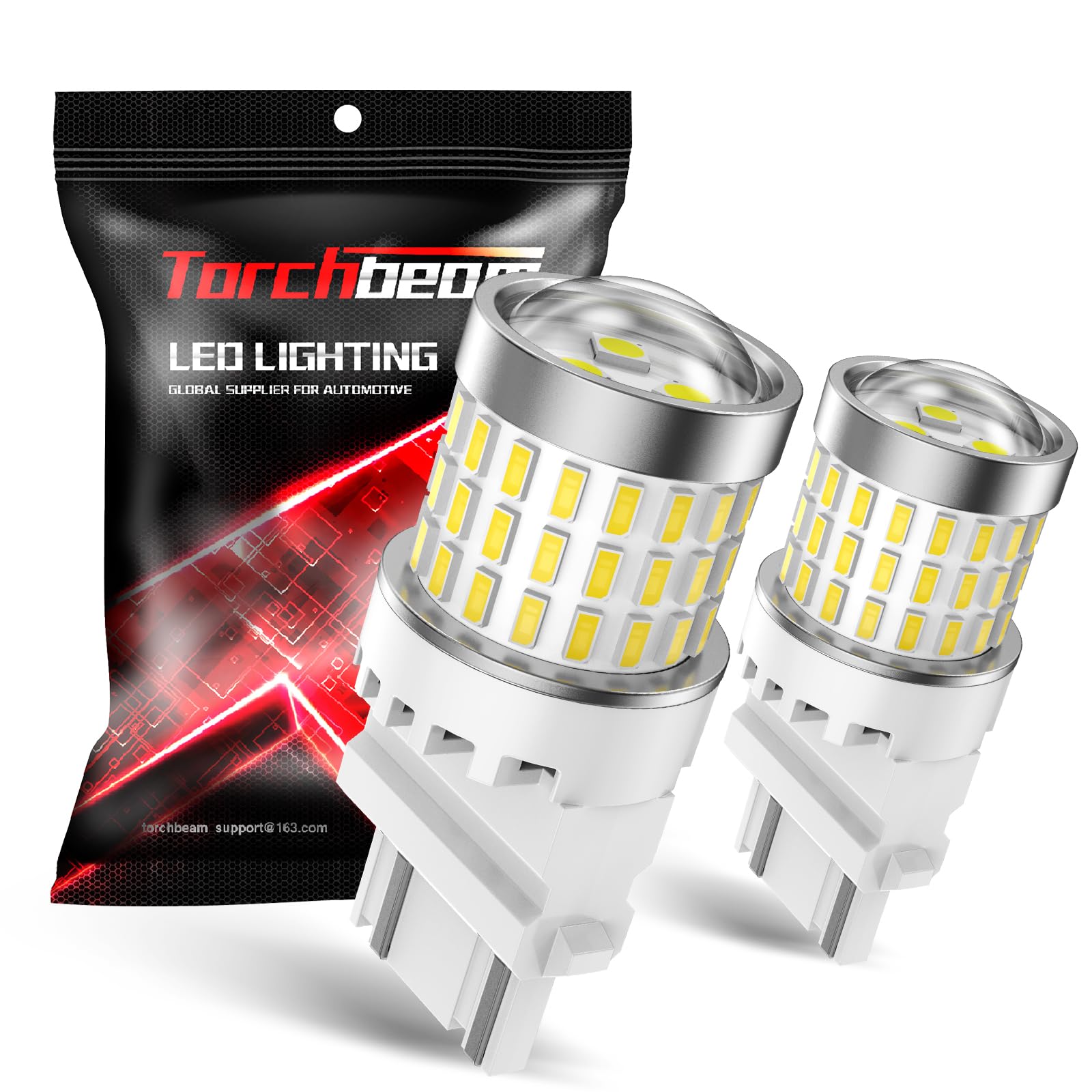 Torchbeam Upgraded 3157 LED Reverse Light Bulbs 6000K White - Super Bright 3000LM Backup Brake Tail Lights, 3156 4157 3057 3457 4114 Replacement Bulbs with HD Projector, DRL Parking Lights (2 Pcs)