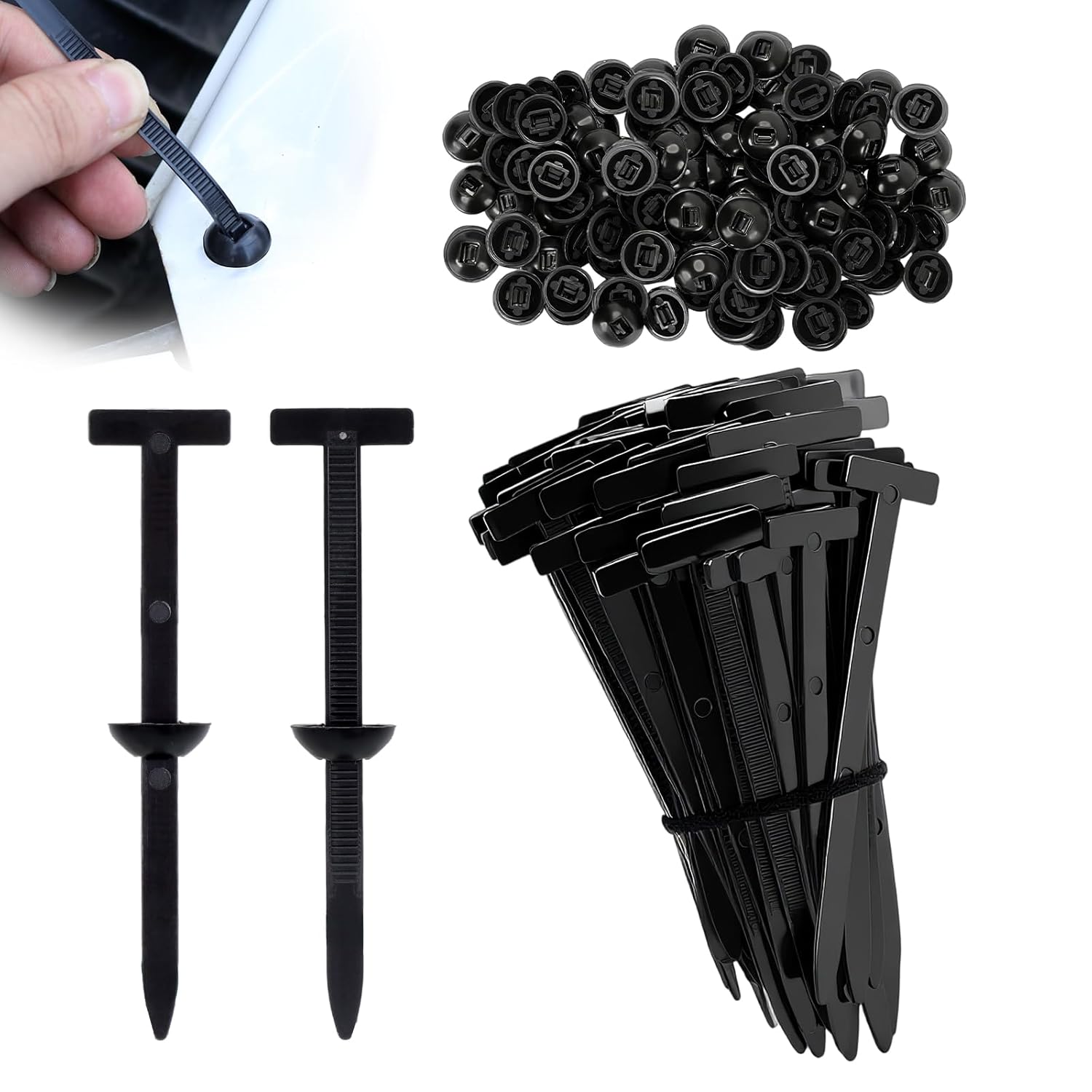120PCS Nylon Universal Cable Tie Buckle,Heavy Duty Self-Locking UV Resistant Zip Ties Kit for Automotive Repair and Car Body Trim Fasteners (Includes Work Gloves)