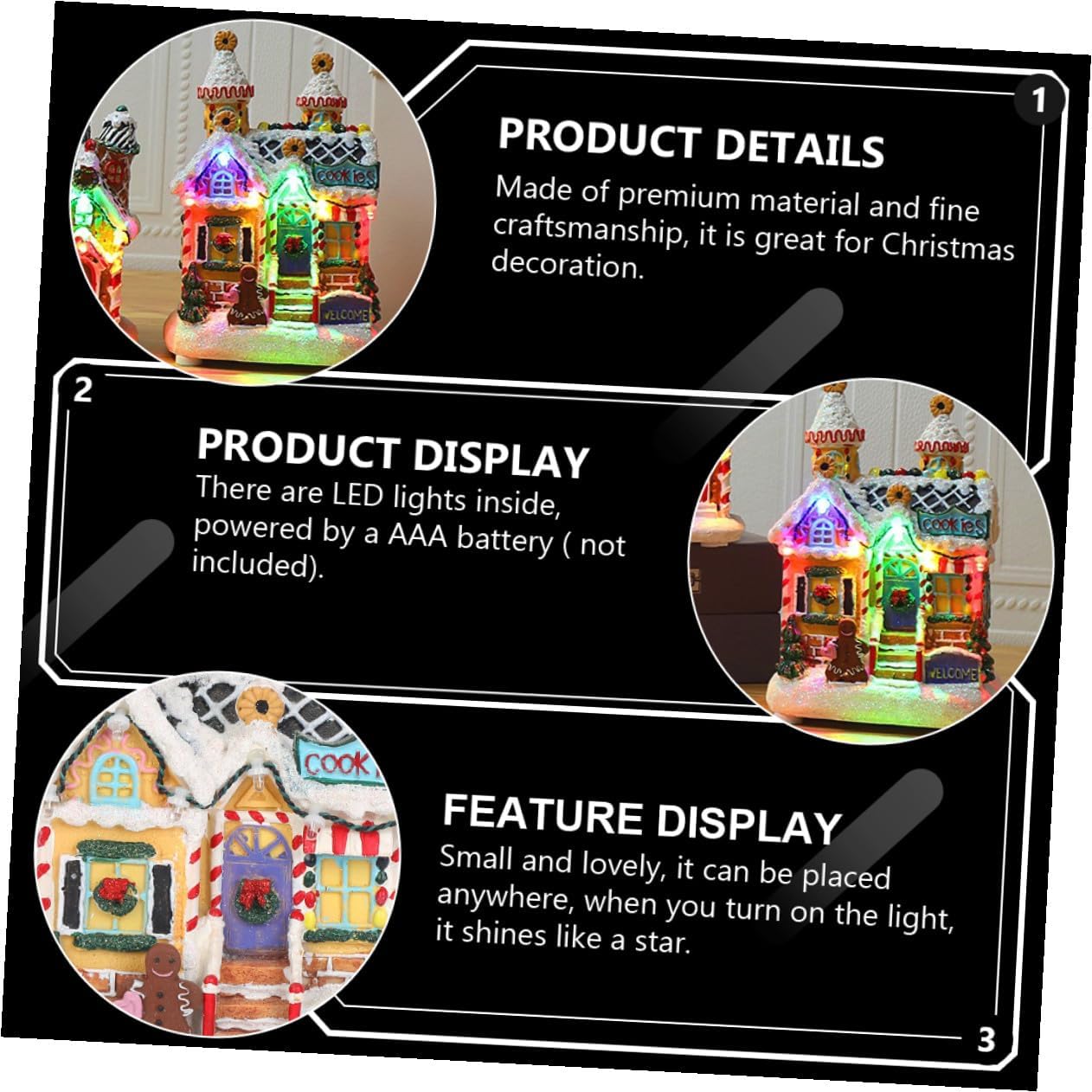 Toyvian Christmas LED Light Resin Glowing House Ornament, Warm Snow Scene Villa Model with Battery-Free Lighting for Holiday Décor and Xmas Party Display
