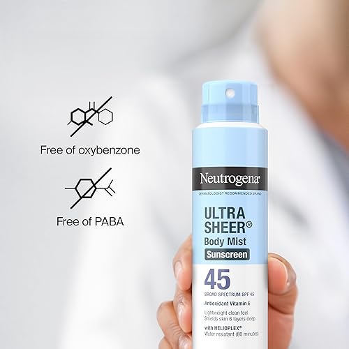 Miniatura 7 de Neutrogena Spray de protección solar Ultra Sheer Body Mist de amplio espectro, SPF 45 de amplio espectro, protector solar ligero en aerosol, no