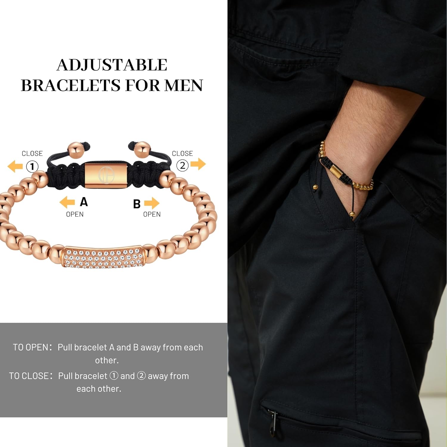 Gold Plated Bracelets for Men, Cross Heart Star Clover Pendant 18K Gold Plated Stainless Steel Men Beads Adjustable Braided Bracelet Birthday Jewelry Gift for MOM DAD