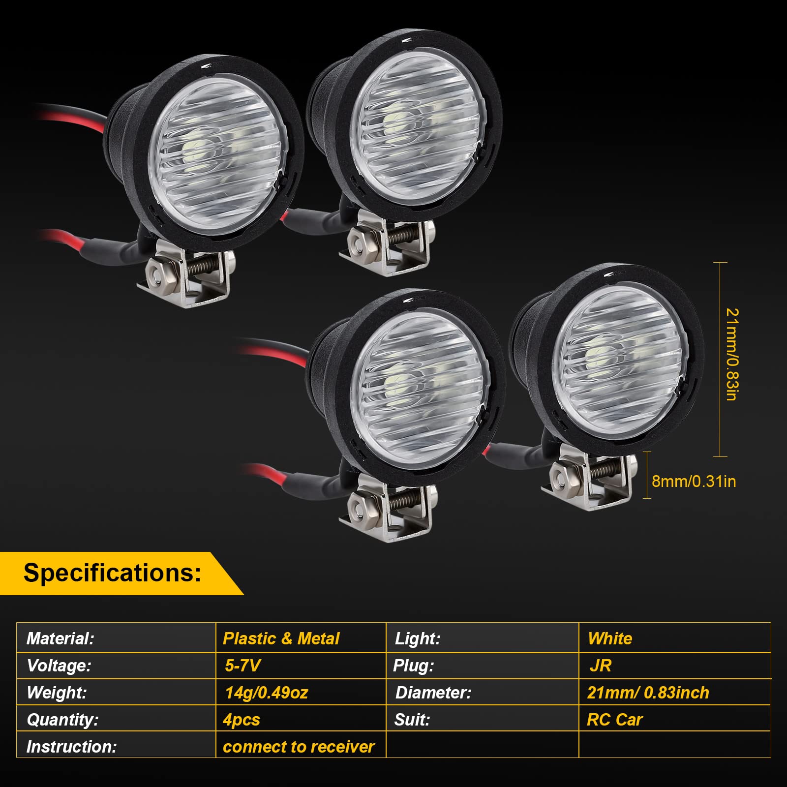 INJORA RC Headlights RC Car LED Lights RC Spotlight for 1:10 RC Crawler Axial TRX4 TRX6 SCX10 90046 Wraith RR10 MST Redcat (Square&Round) - Image 3
