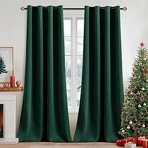 MIULEE Christmas Dark Green Blackout Curtains 96 Inches Long for Bedroom Living Room Thermal Insulated Room Darkening Grommet Top Solid Light Blocking Drapery Set of 2 Window Panels Hunter Green