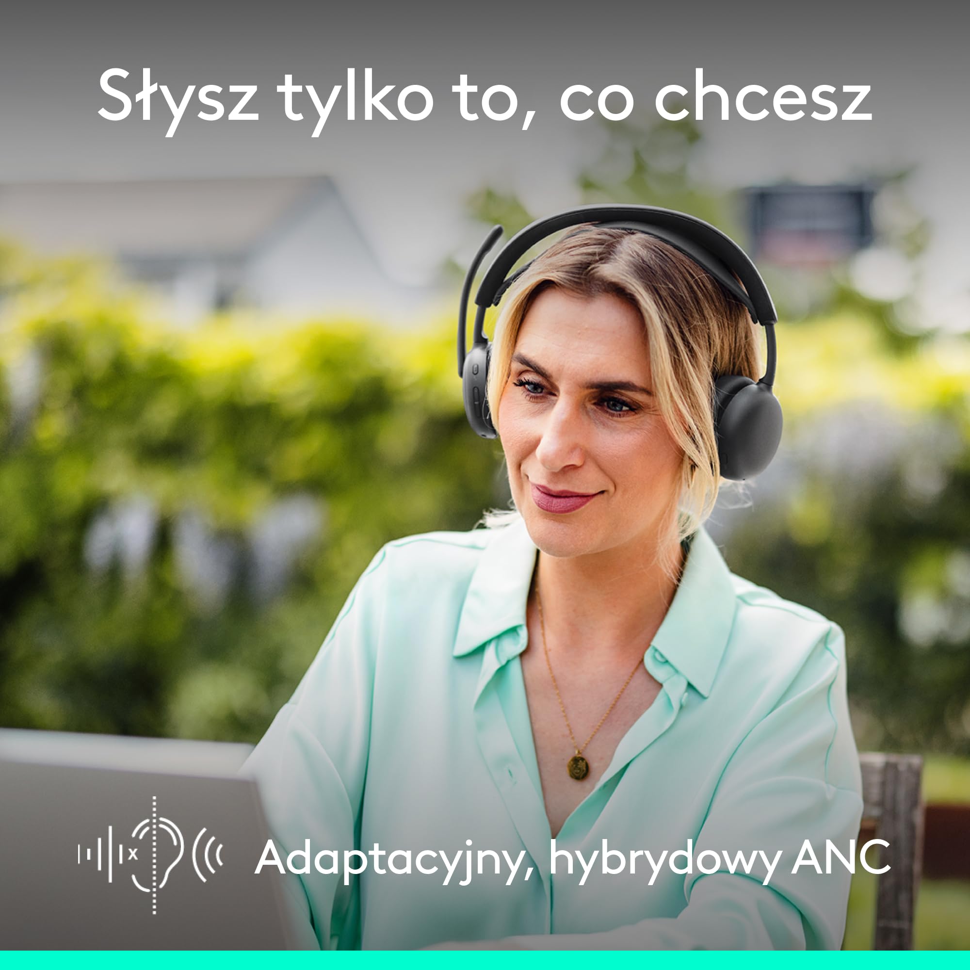 Logitech Zone Wireless 2 ES – bezprzewodowy zestaw słuchawkowy z redukcją szumów i adaptacyjnym hybrydowym ANC, Bluetooth, grafitowy