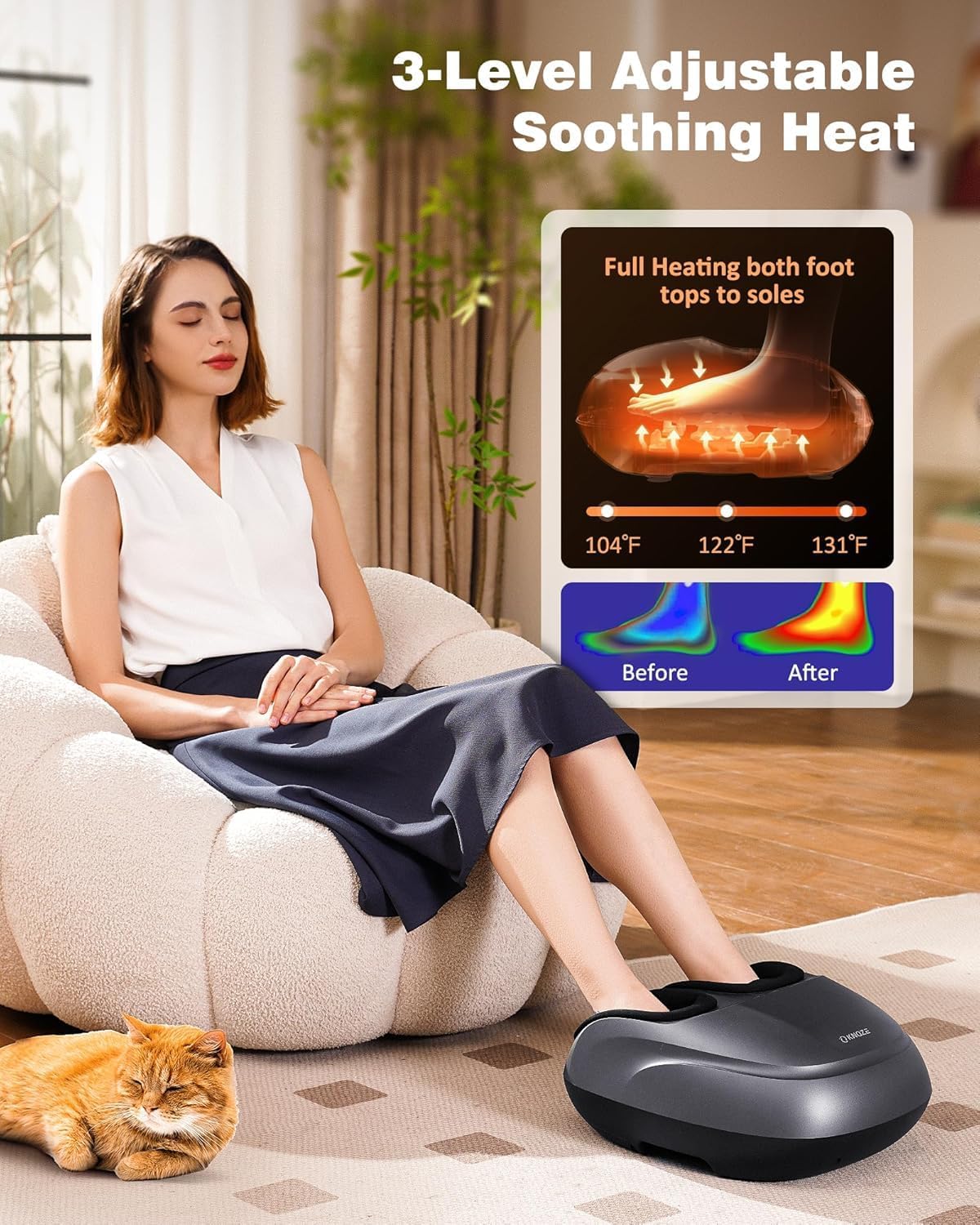 KNQZE Foot Massager Machine with Heat, Upgraded Deep Kneading Shiatsu Feet Massager for Plantar Fasciitis & Neuropathy, 3 Heat Levels, Gifts for Women Men, Relax for Home Office Use