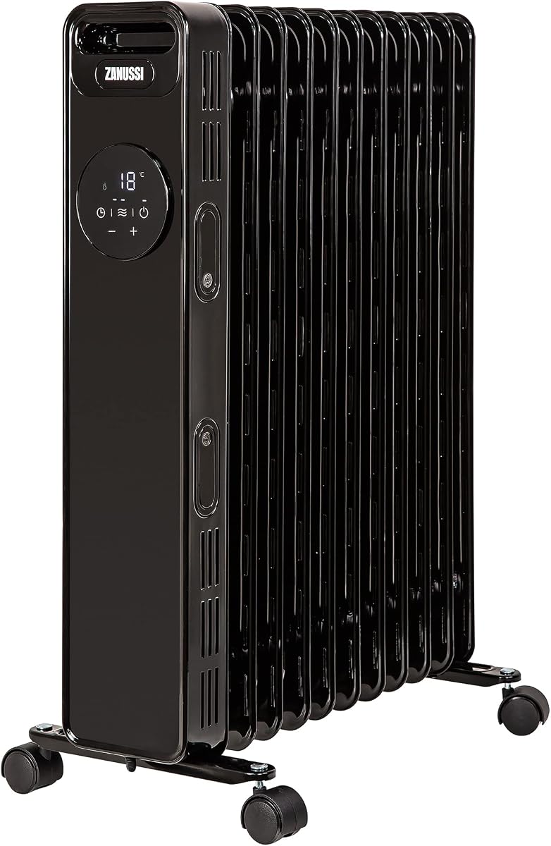 Zanussi 2300W Oil Filled Radiator 11 Fin Portable Electric Heater & Remote Control, Black, Display & 24 Hour Timer, Adjustable Thermostat, 3 Heat Settings, Safety Cut-off, 20 m sq Room Size ZOFR5005B