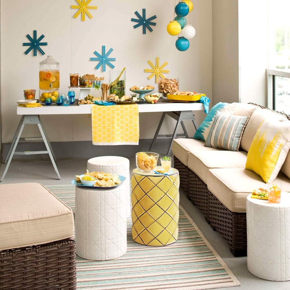 MOTINI Heavy Duty Ceramic Stool Garden Stool for Indoor Outdoor Decorative Side Table, 17.5" H x 12" Dia, Yellow : Patio, Lawn & Garden